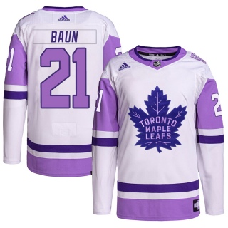 Men's Bobby Baun Toronto Maple Leafs Adidas Hockey Fights Cancer Primegreen Jersey - Authentic White/Purple